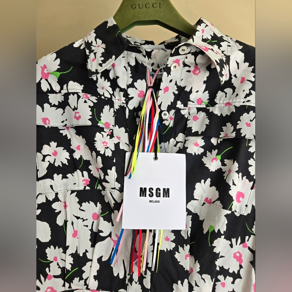 NWT MSGM Black and White Floral  Dress. Size 40/XS. Made In Italy🇮🇹